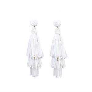White Beaded Tassel Earrings
